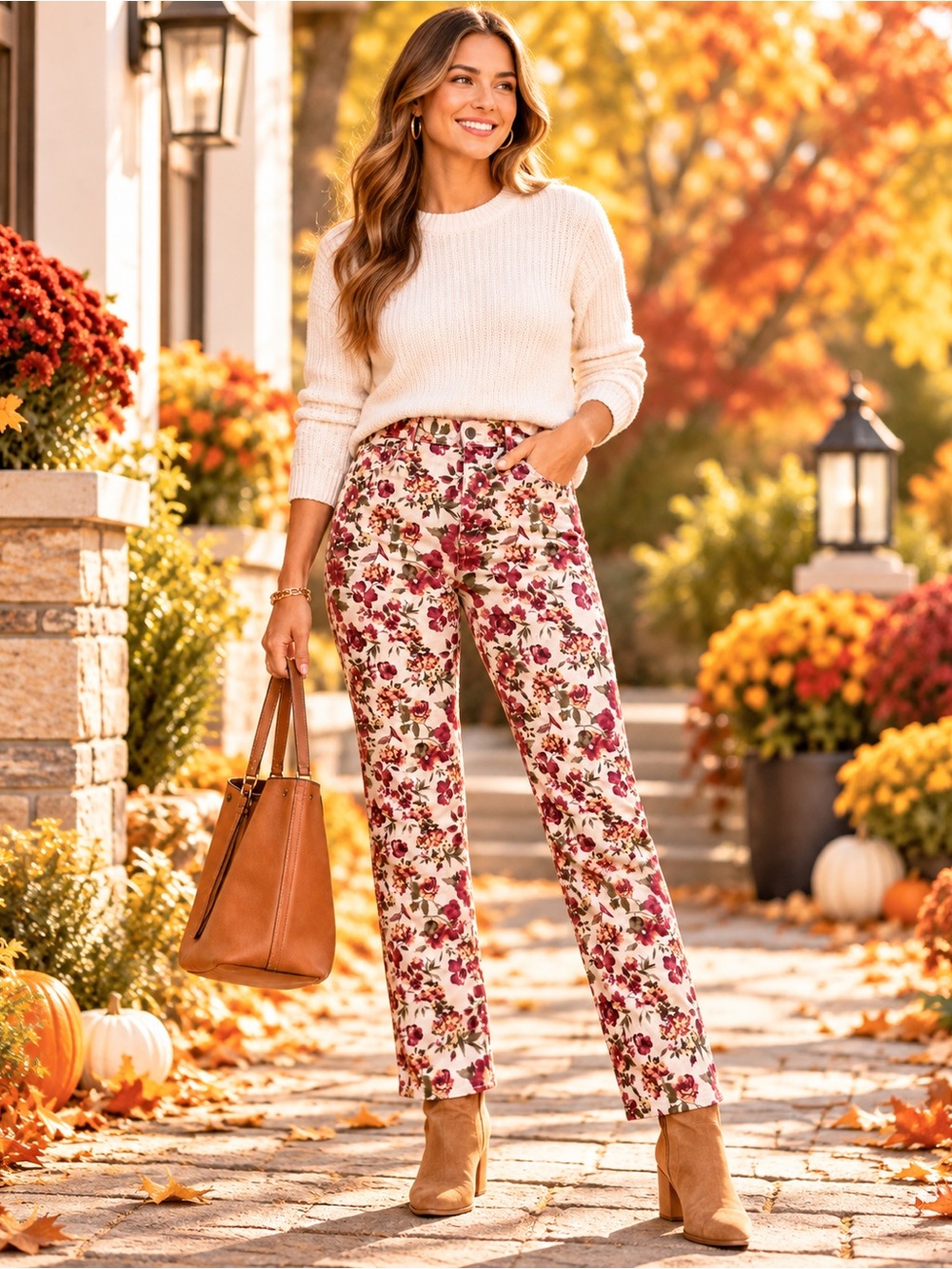 Charter Club Floral Classic Straight Jeans Size 12 Burgundy Cream Cottagecore
